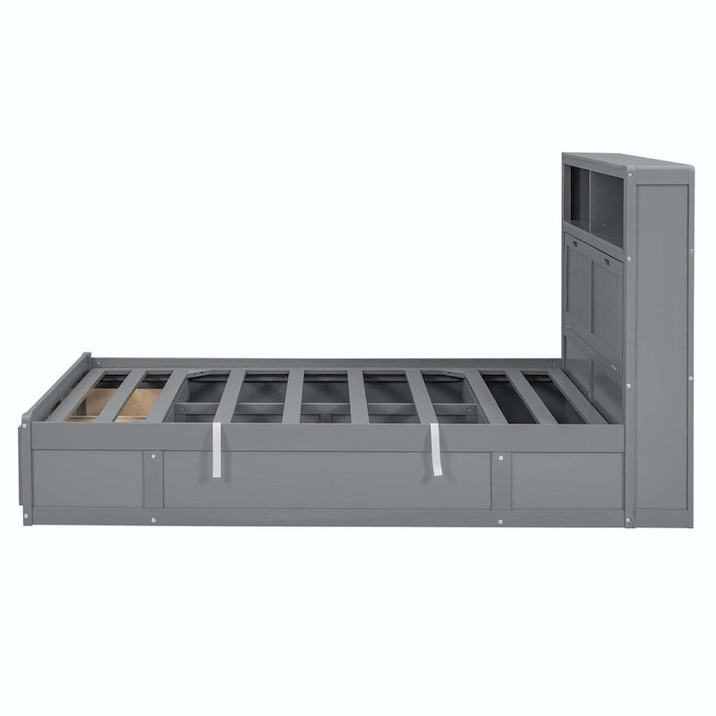 Lit plateforme hydraulique Queen en bois avec rangement et tête de lit LED