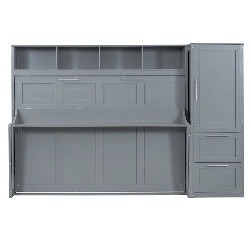 Lit escamotable Queen Size avec armoire et tiroirs, Gris
