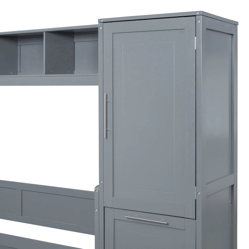 Lit escamotable Queen Size avec armoire et tiroirs, Gris