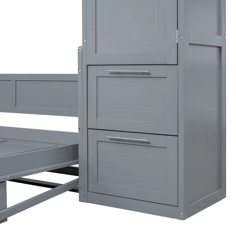 Lit escamotable Queen Size avec armoire et tiroirs, Gris