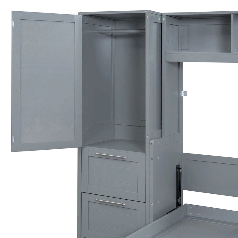 Lit escamotable Queen Size avec armoire et tiroirs, Gris
