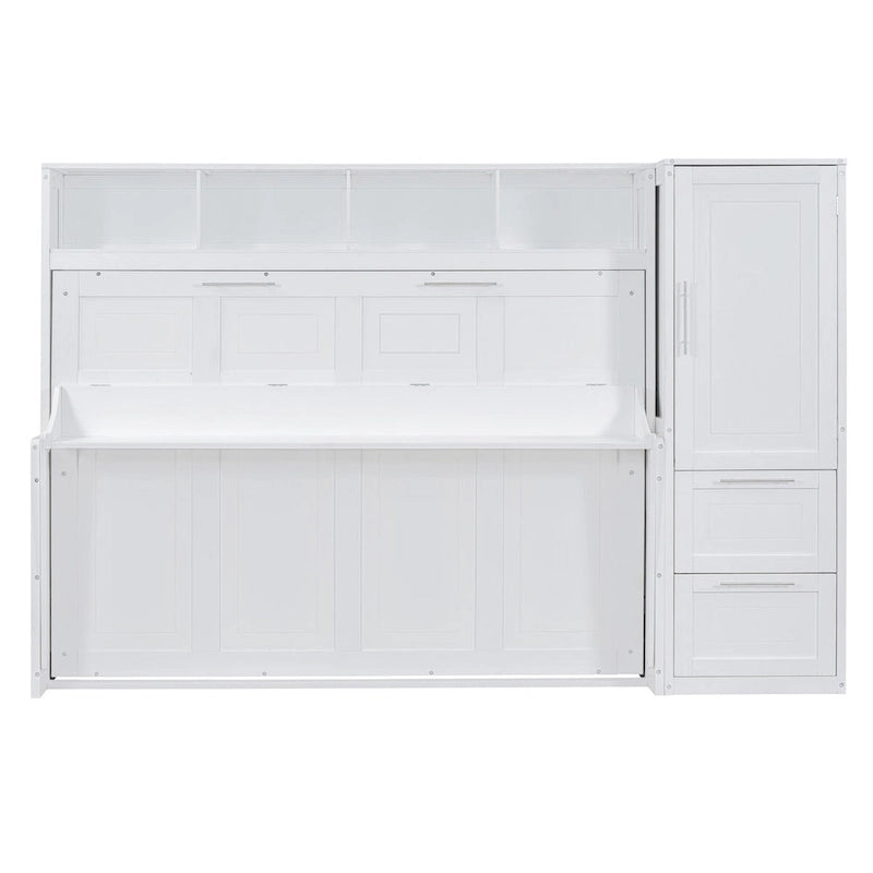 Lit escamotable Queen Size avec armoire et tiroirs, Gris