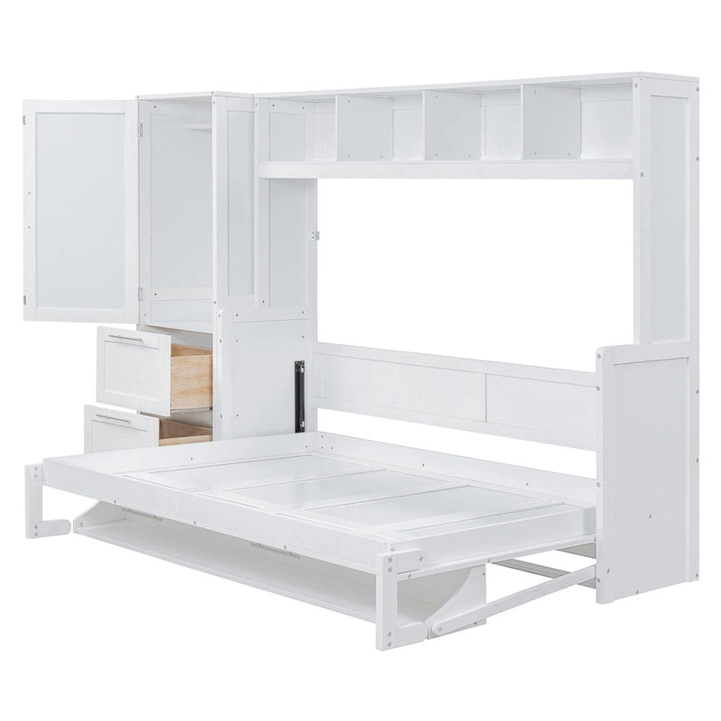 Lit escamotable Queen Size avec armoire et tiroirs, Gris