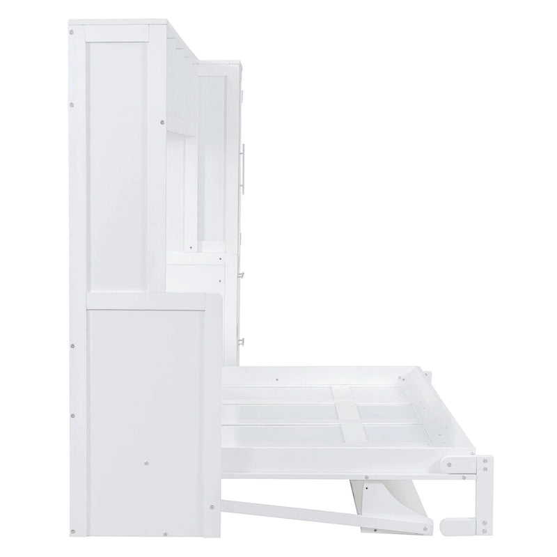 Lit escamotable Queen Size avec armoire et tiroirs, Gris