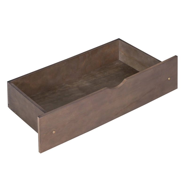 Lit plateforme en bois avec tête de lit de rangement en forme de maison et 2 tiroirs