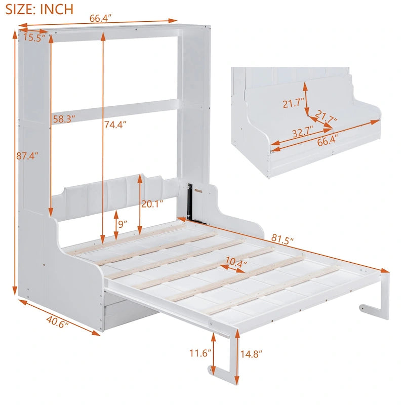 Lit mural escamotable Queen Size avec coussin