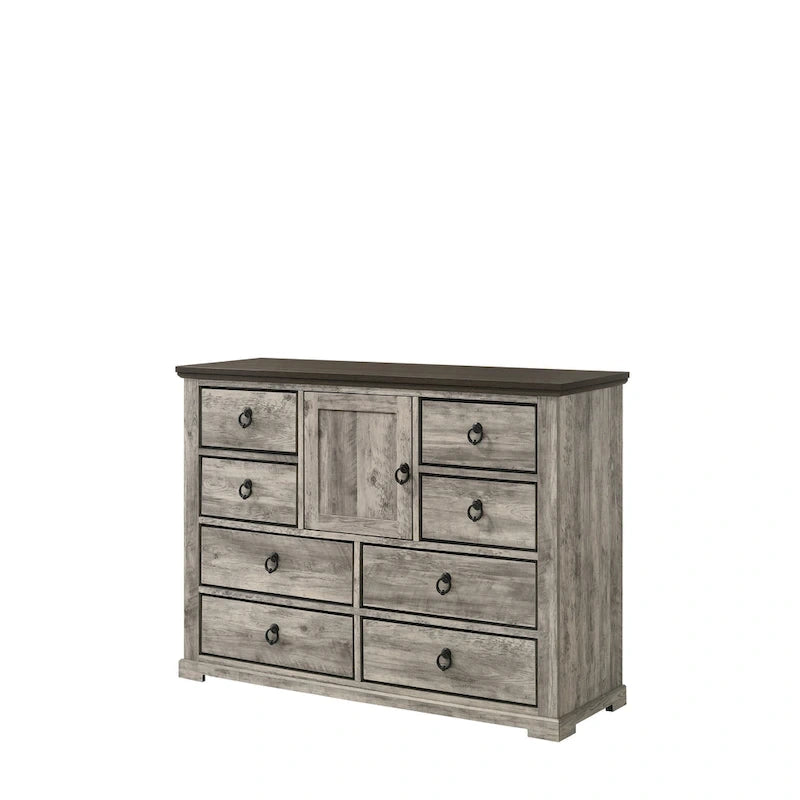 Ensemble de chambre rustique à panneaux gris 5 pièces Aimon