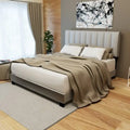 Cadre de lit Queen Size réglable en tissu gris pierre, design vintage et épuré, style populaire