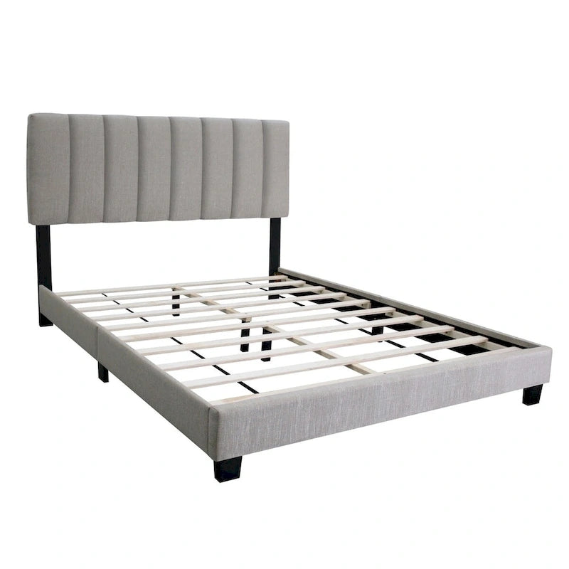 Cadre de lit Queen Size réglable en tissu gris pierre, design vintage et épuré, style populaire