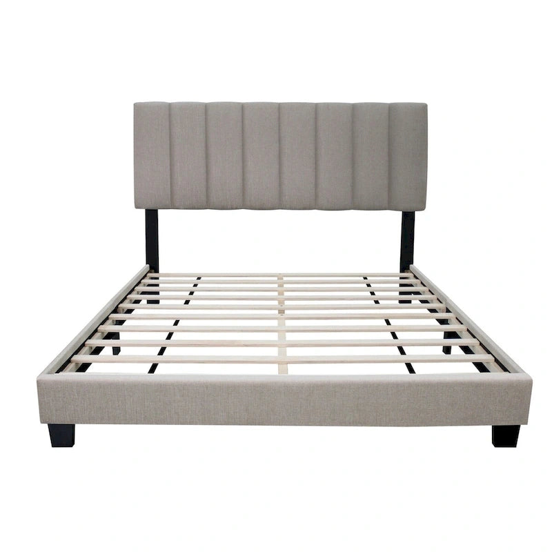 Cadre de lit Queen Size réglable en tissu gris pierre, design vintage et épuré, style populaire