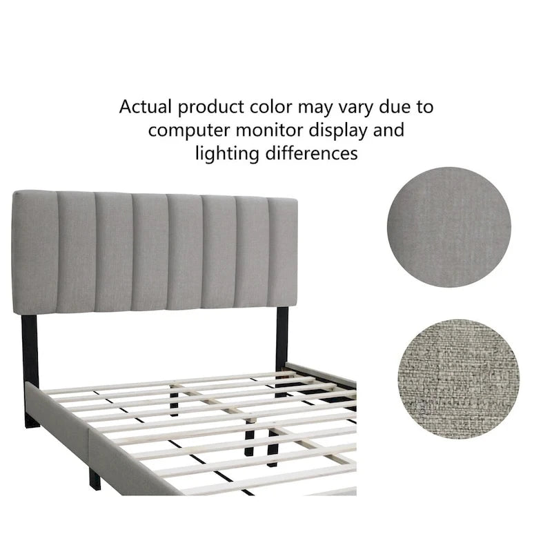 Cadre de lit Queen Size réglable en tissu gris pierre, design vintage et épuré, style populaire