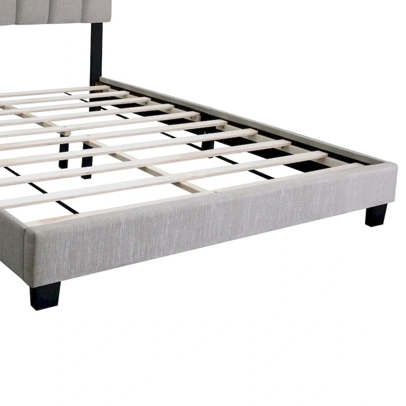 Cadre de lit Queen Size réglable en tissu gris pierre, design vintage et épuré, style populaire