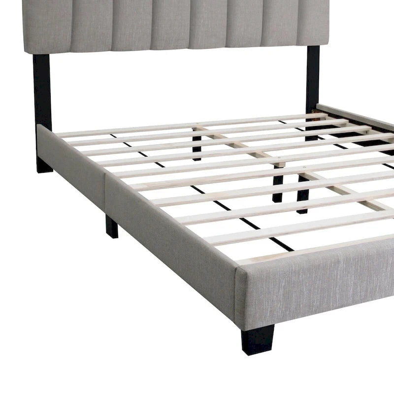 Cadre de lit Queen Size réglable en tissu gris pierre, design vintage et épuré, style populaire