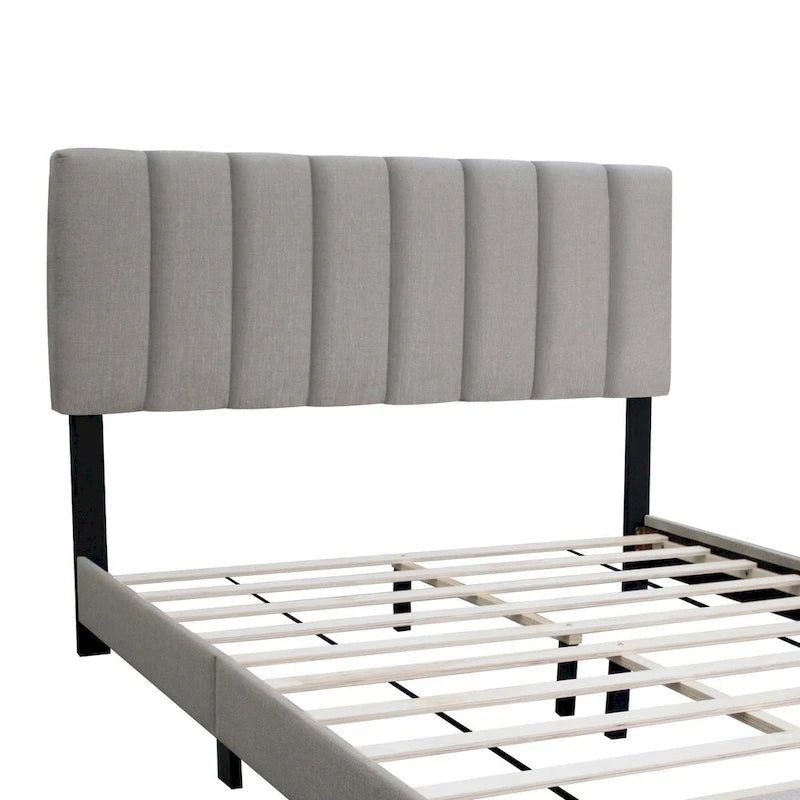 Cadre de lit Queen Size réglable en tissu gris pierre, design vintage et épuré, style populaire