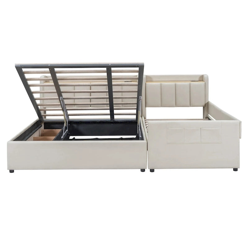 Lit plateforme tapissier Twin XL avec système de rangement hydraulique