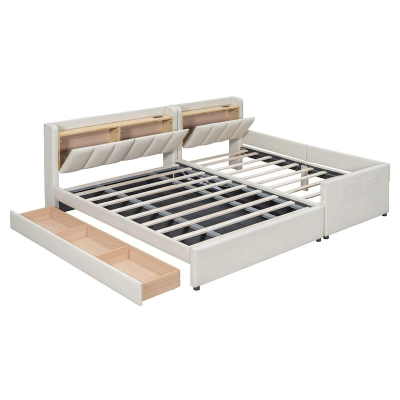 Lit plateforme tapissier Twin XL avec système de rangement hydraulique