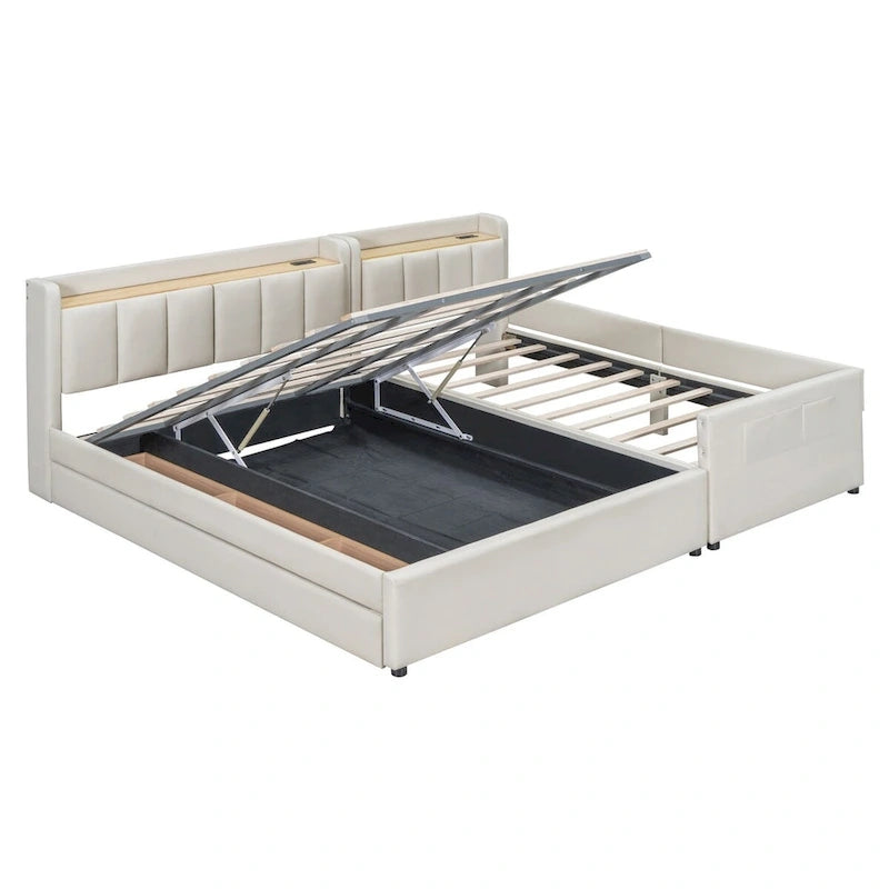 Lit plateforme tapissier Twin XL avec système de rangement hydraulique