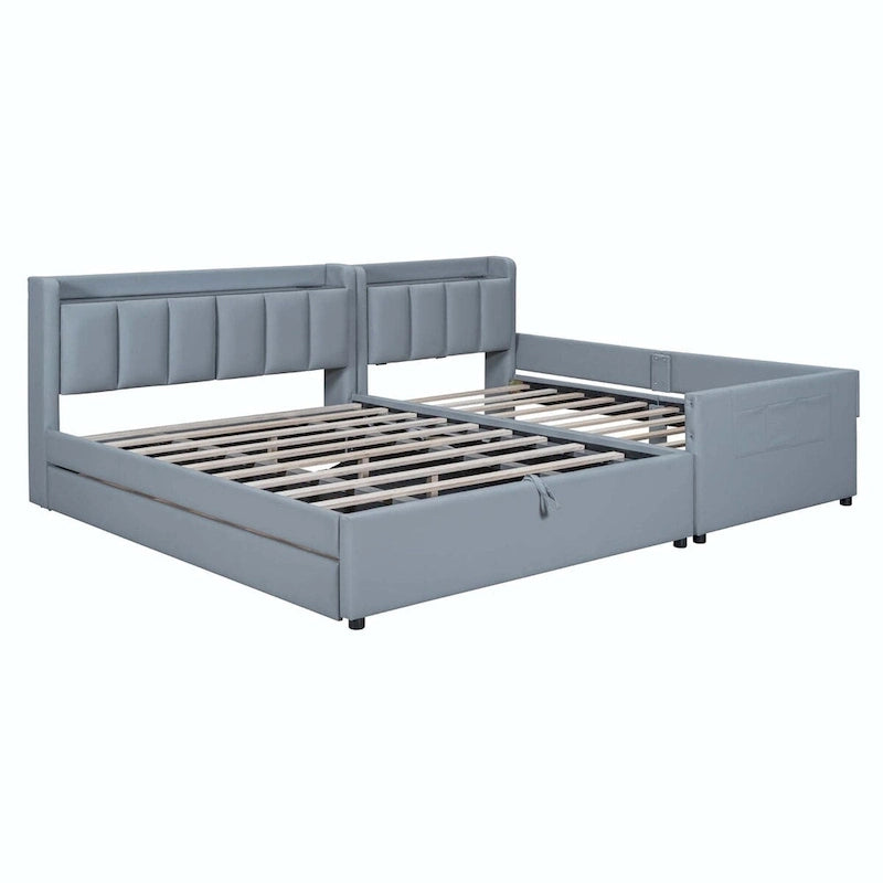 Lit plateforme tapissier Twin XL avec système de rangement hydraulique
