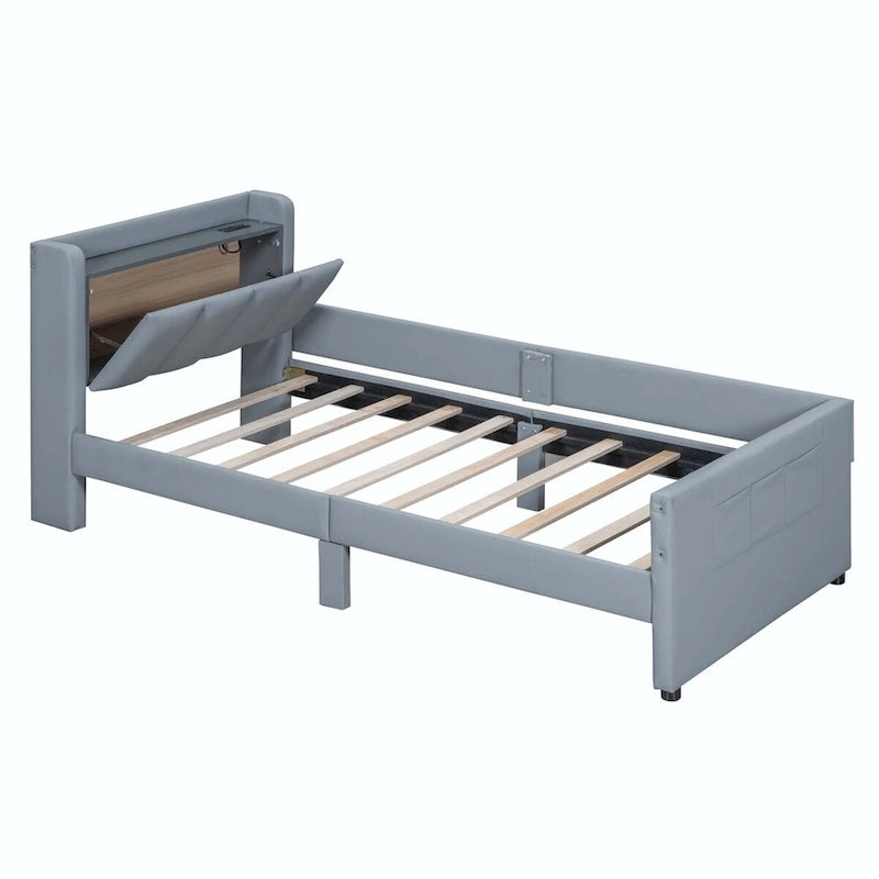 Lit plateforme tapissier Twin XL avec système de rangement hydraulique
