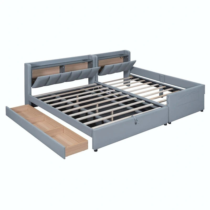 Lit plateforme tapissier Twin XL avec système de rangement hydraulique