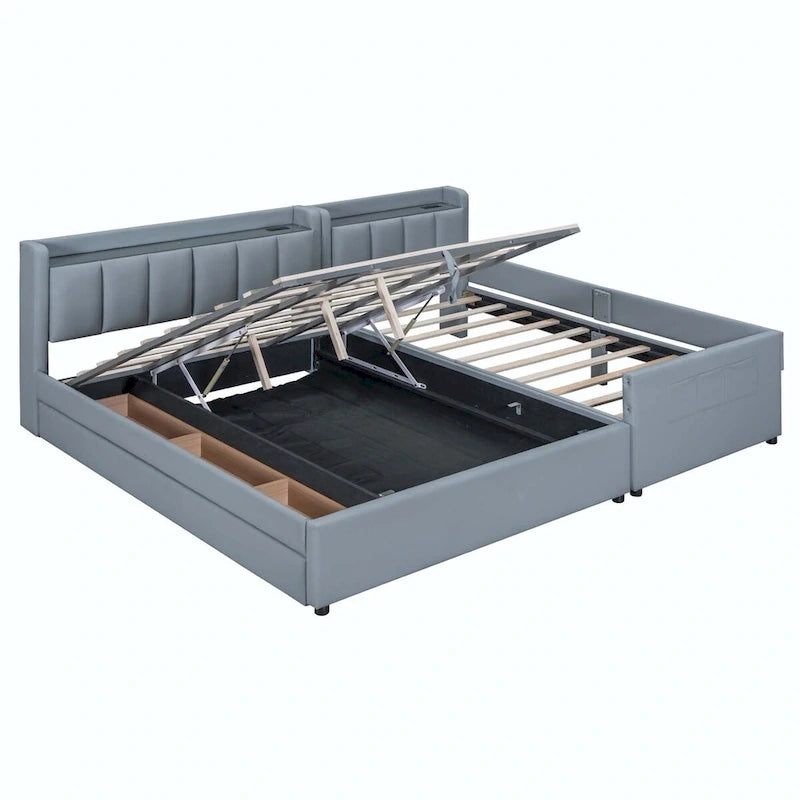 Lit plateforme tapissier Twin XL avec système de rangement hydraulique