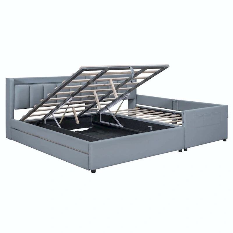 Lit plateforme tapissier Twin XL avec système de rangement hydraulique