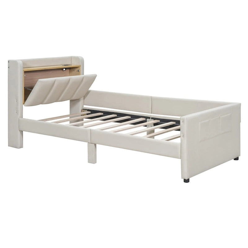Lit plateforme tapissier Twin XL avec système de rangement hydraulique