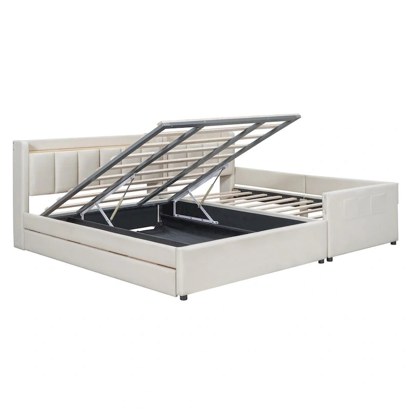 Lit plateforme tapissier Twin XL avec système de rangement hydraulique
