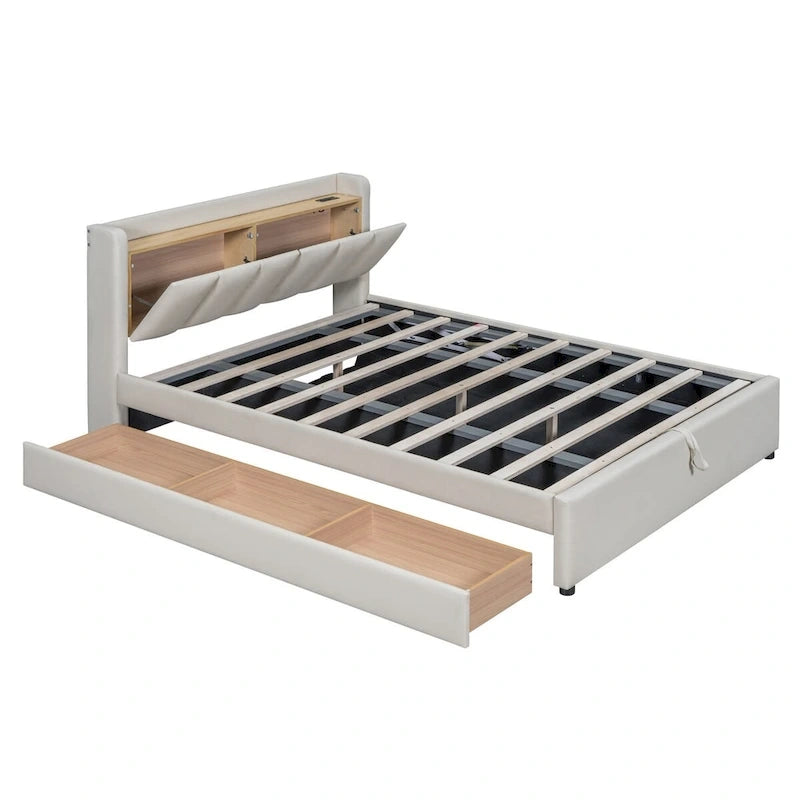 Lit plateforme tapissier Twin XL avec système de rangement hydraulique