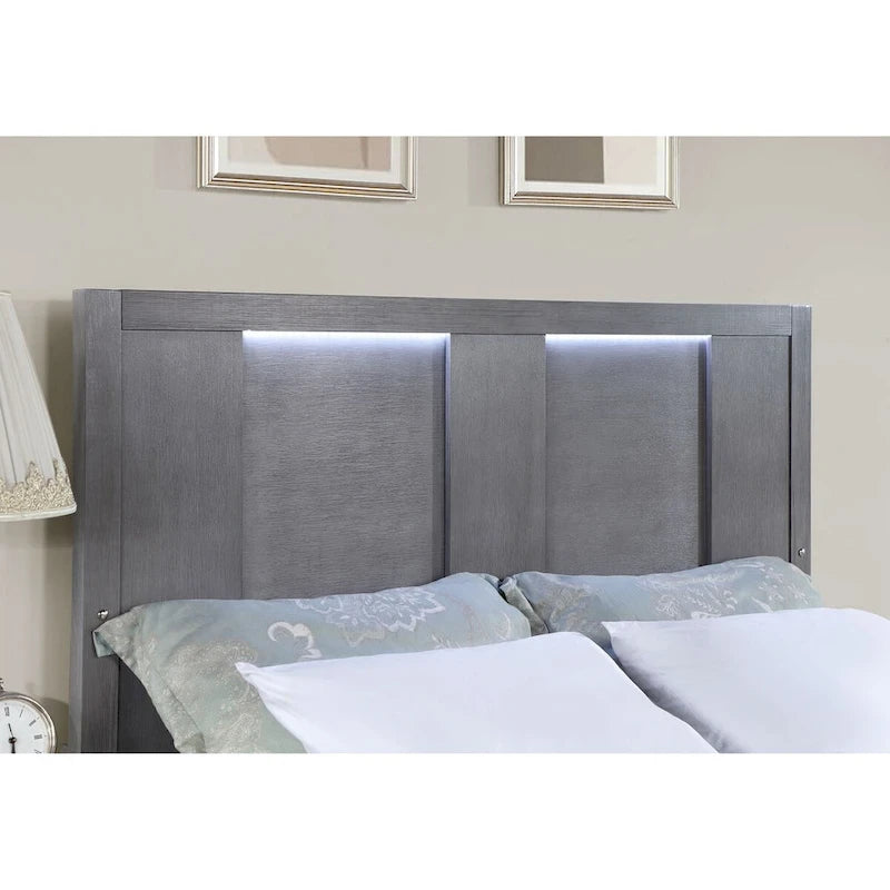 Lit plate-forme de rangement contemporain Tona de Furniture of America, en bois gris, avec lumières LED