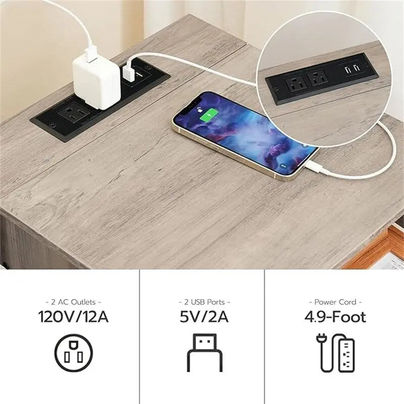 Tables de chevet avec ports USB et prises électriques, lot de 2