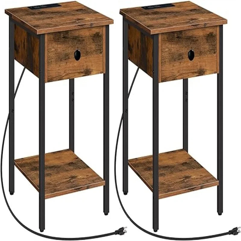 Tables de chevet avec ports USB et prises électriques, lot de 2