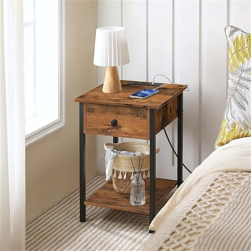 Tables de chevet avec ports USB et prises électriques, lot de 2
