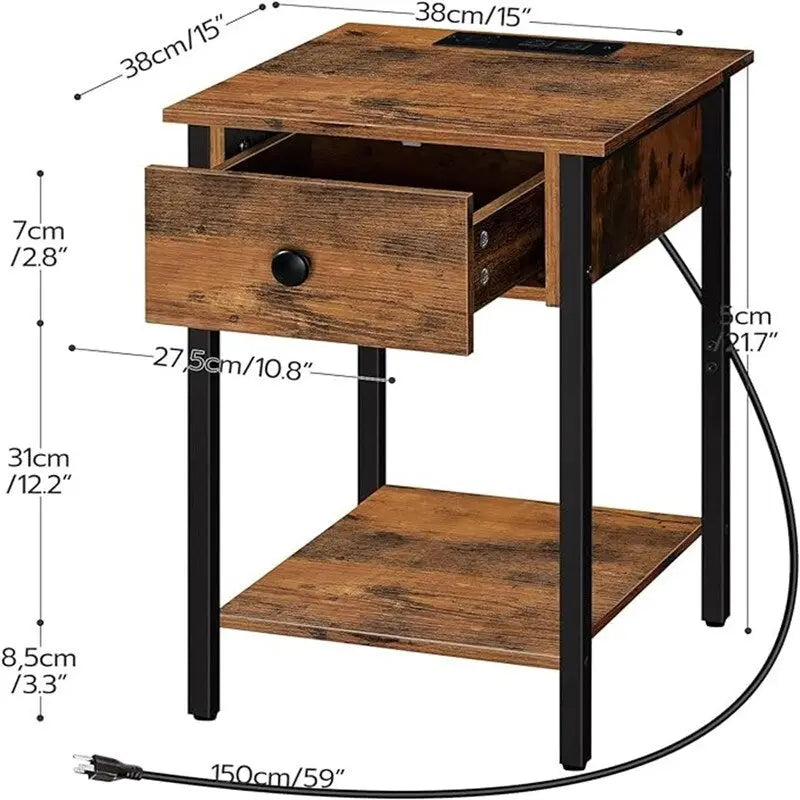 Tables de chevet avec ports USB et prises électriques, lot de 2