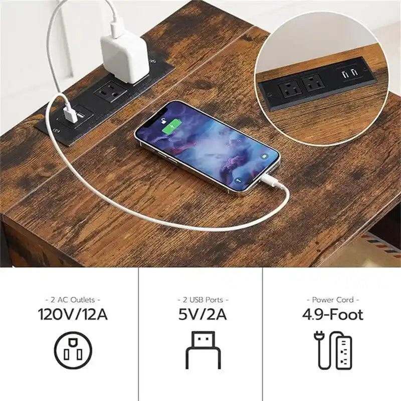 Tables de chevet avec ports USB et prises électriques, lot de 2