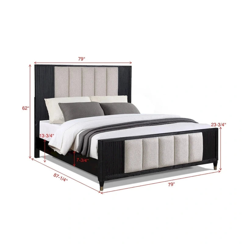 Chambre à coucher 4 pièces Shelby avec panneaux noirs capitonnés