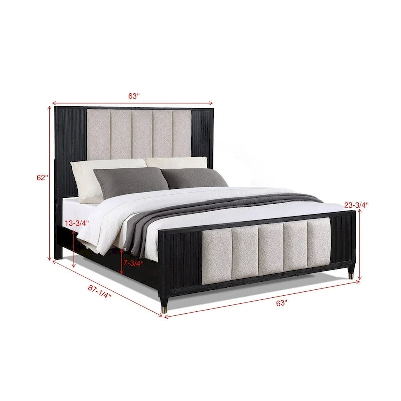Chambre à coucher 4 pièces Shelby avec panneaux noirs capitonnés