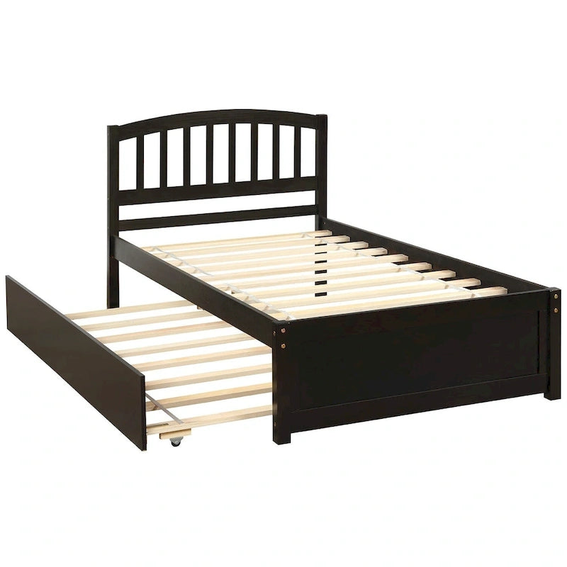 Cadre de lit plateforme double en bois avec lit gigogne