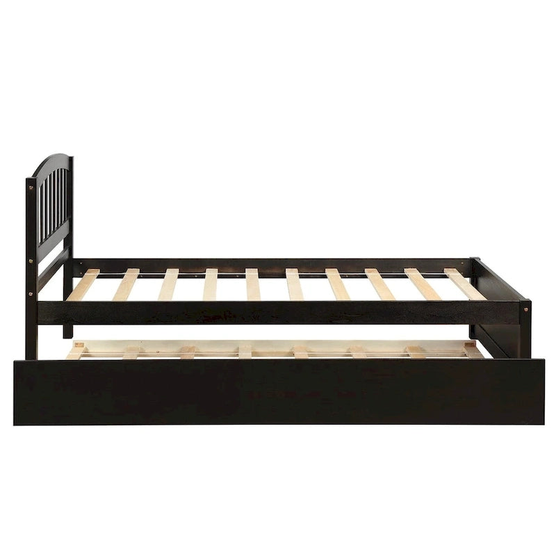 Cadre de lit plateforme double en bois avec lit gigogne