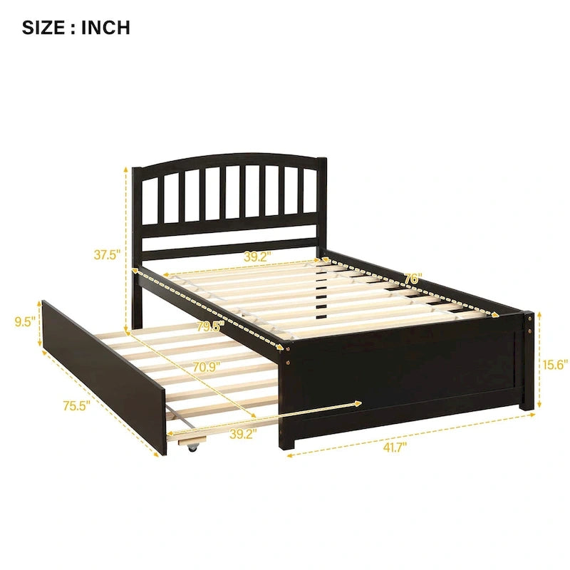 Cadre de lit plateforme double en bois avec lit gigogne