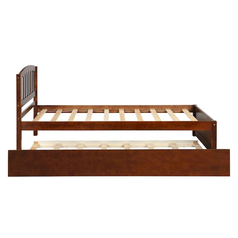 Cadre de lit plateforme double en bois avec lit gigogne
