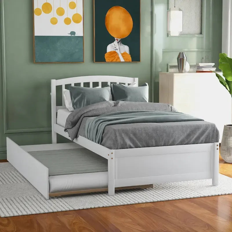 Cadre de lit plateforme double en bois avec lit gigogne