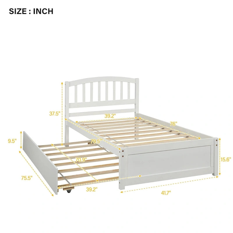 Cadre de lit plateforme double en bois avec lit gigogne