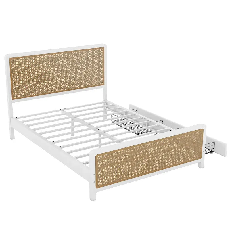 Lit plateforme en métal format queen avec 2 tiroirs