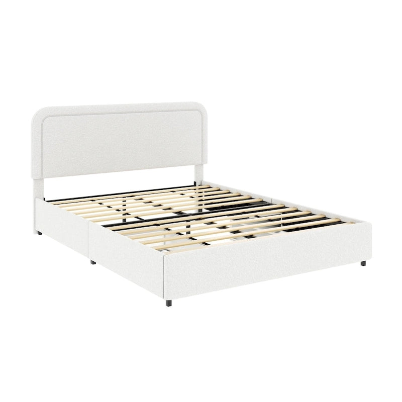 Lit plateforme capitonné en tissu bouclé Valle Queen Size avec tiroirs, couleur ivoire, de Christopher Knight Home
