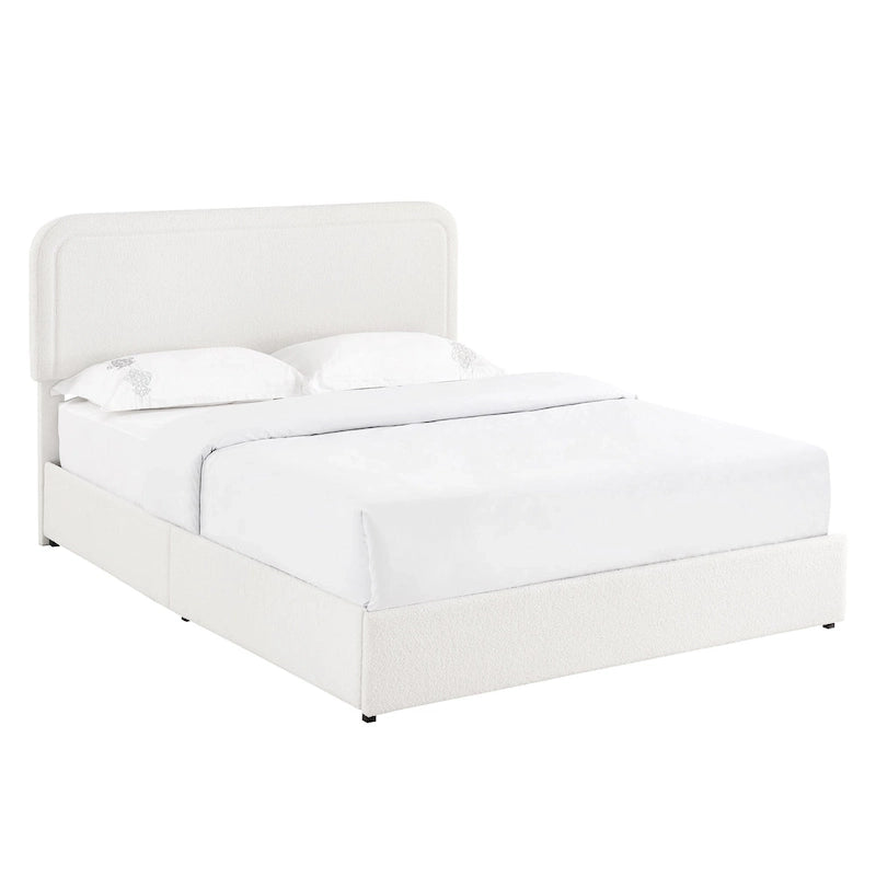 Lit plateforme capitonné en tissu bouclé Valle Queen Size avec tiroirs, couleur ivoire, de Christopher Knight Home