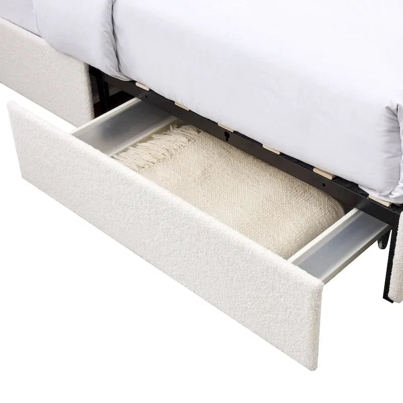 Lit plateforme capitonné en tissu bouclé Valle Queen Size avec tiroirs, couleur ivoire, de Christopher Knight Home