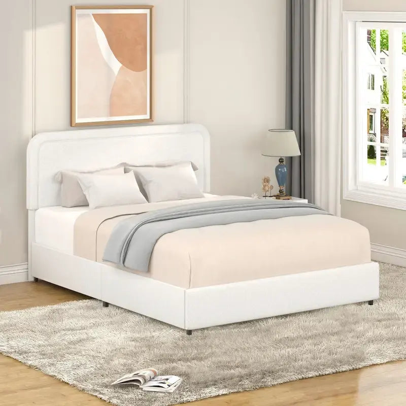 Lit plateforme capitonné en tissu bouclé Valle Queen Size avec tiroirs, couleur ivoire, de Christopher Knight Home