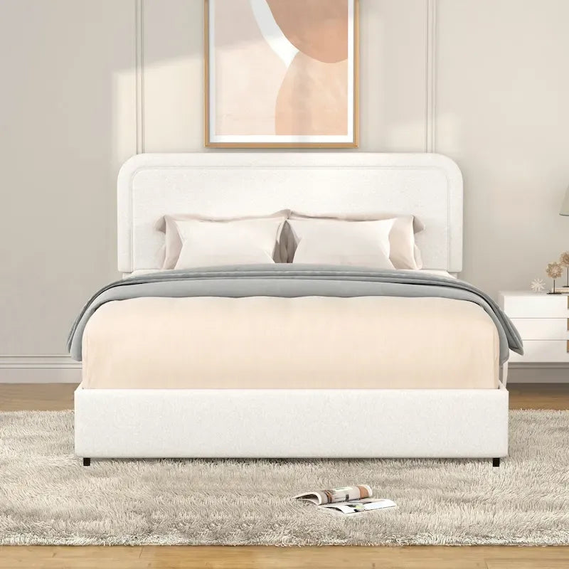 Lit plateforme capitonné en tissu bouclé Valle Queen Size avec tiroirs, couleur ivoire, de Christopher Knight Home
