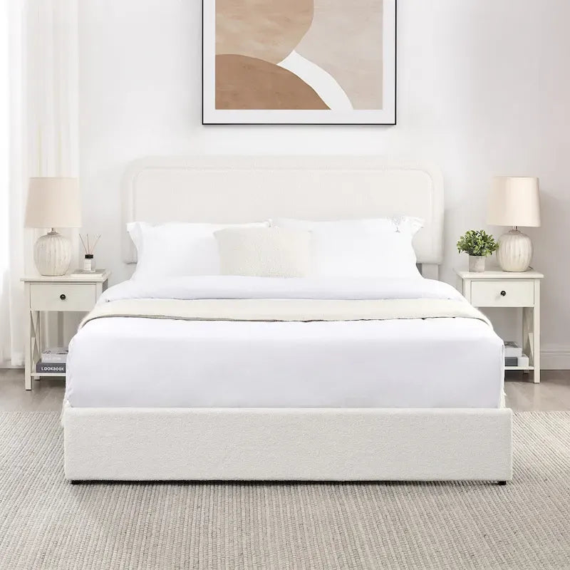 Lit plateforme capitonné en tissu bouclé Valle Queen Size avec tiroirs, couleur ivoire, de Christopher Knight Home